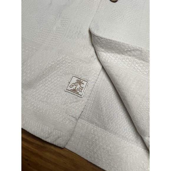 Tommy Bahama Loop Collar Men Short Sleeve Hawaiian Shirt Beige 100% Silk Large - Picture 5 of 8